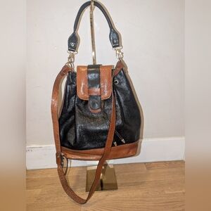Vintage Black and Brown Leather Bucket Bag